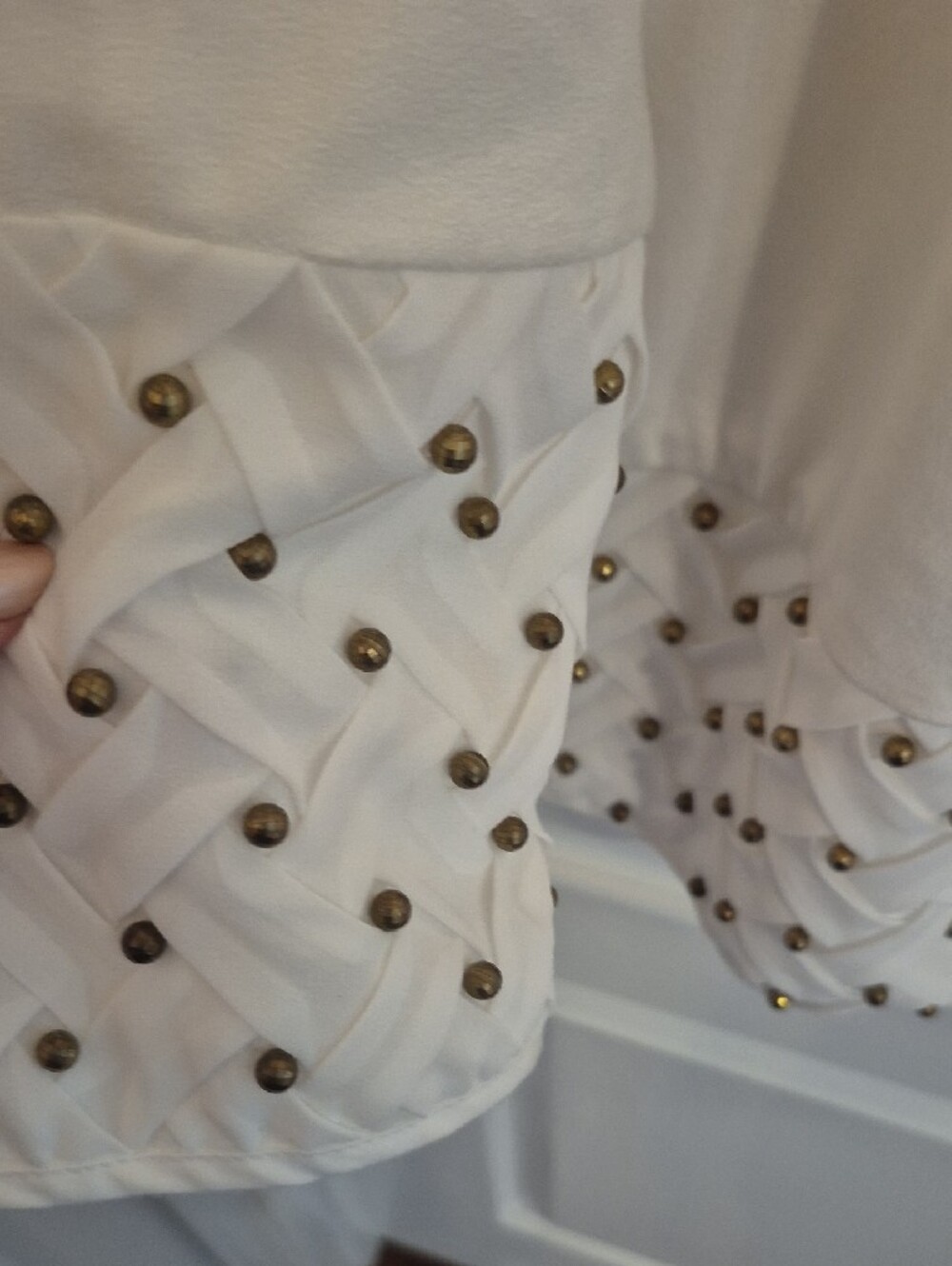 Chico's Travelers Cream Zip-Front Top with Decorative Hardware - Picture 4 of 7